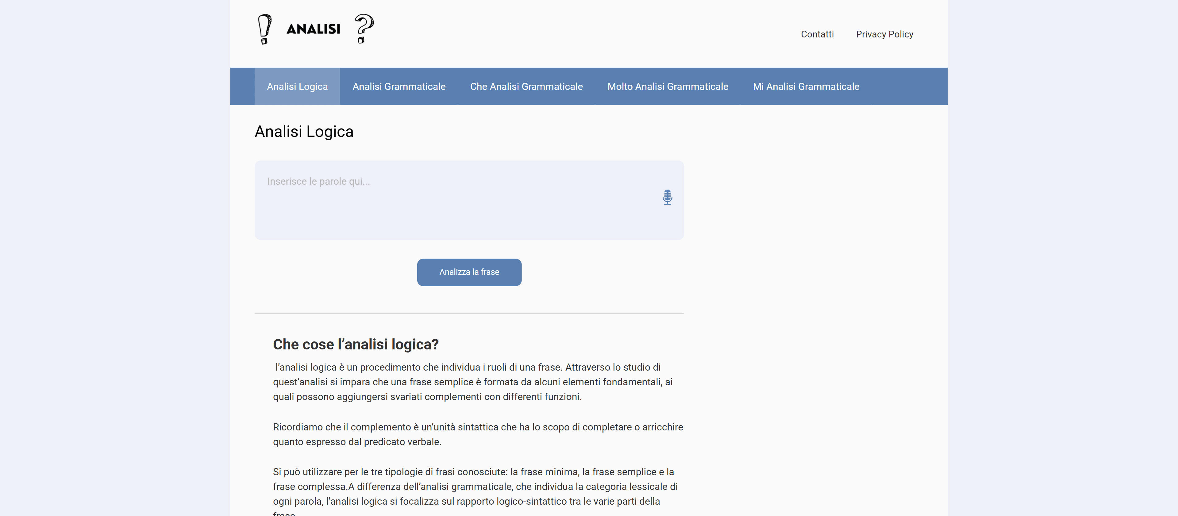 Screenshot of Analisilogica main page