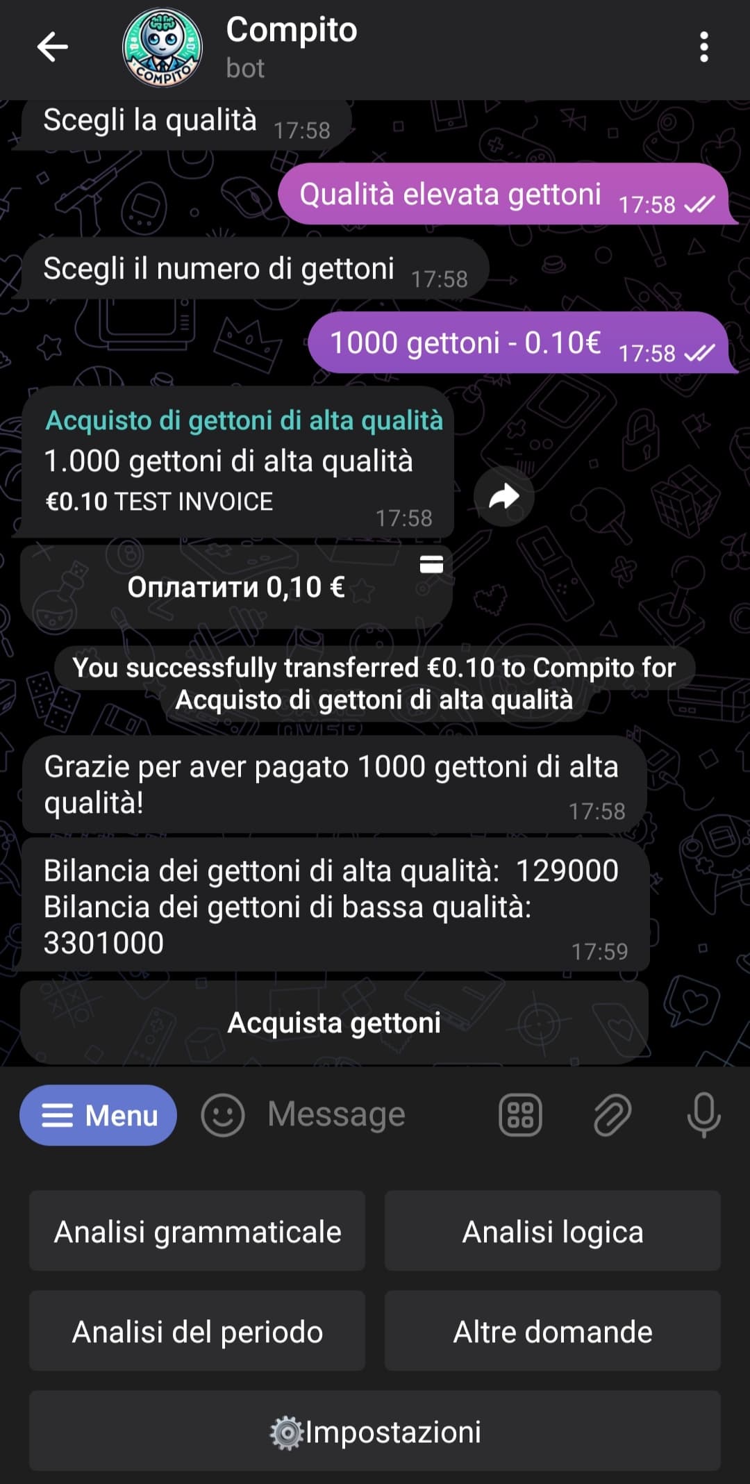 Screenshot number 1 of Compitoilaiano bot